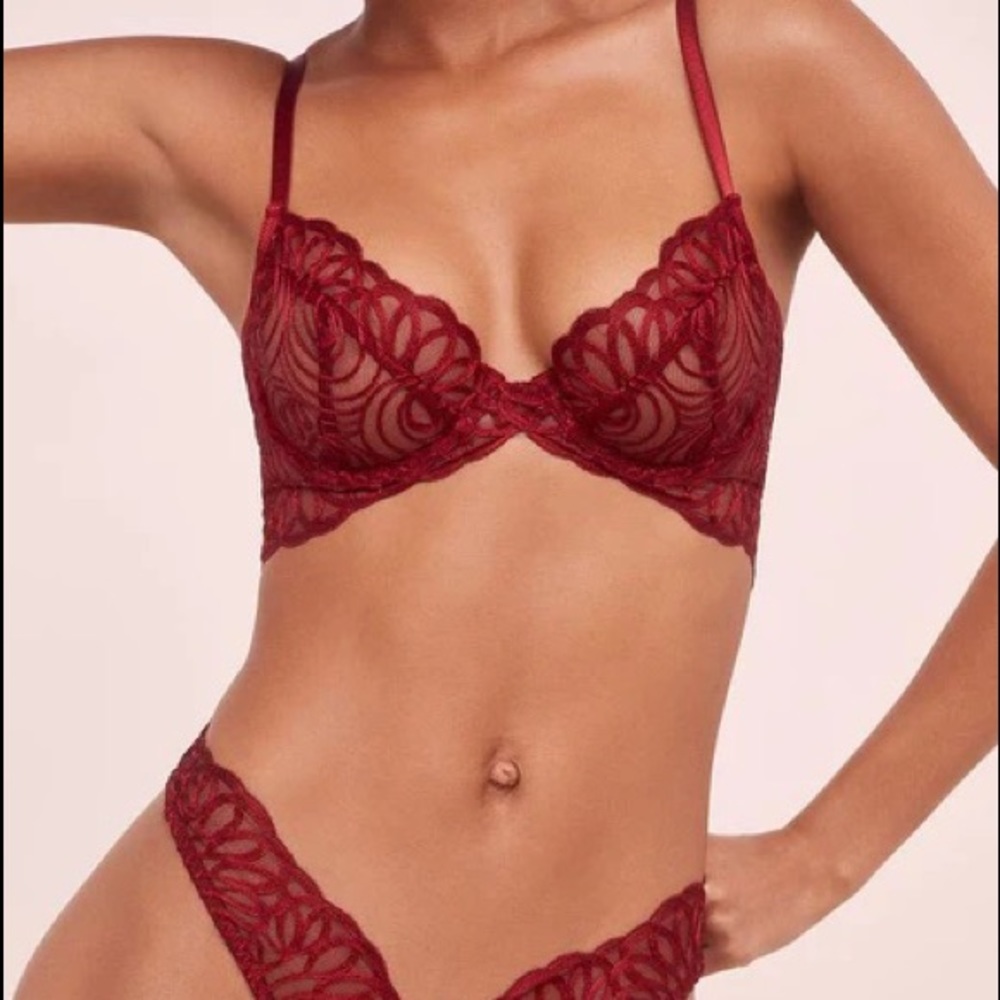 For Love & Lemons x Victoria’s Secret After Dark Plunge Bra Red XS